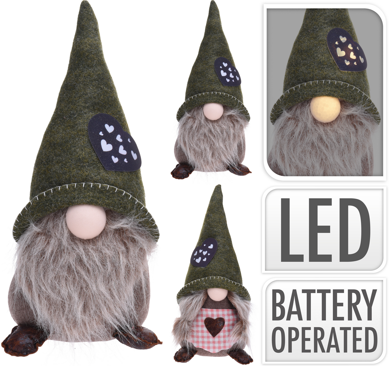 Skřítek LED nos 44cm zelený 1 ks