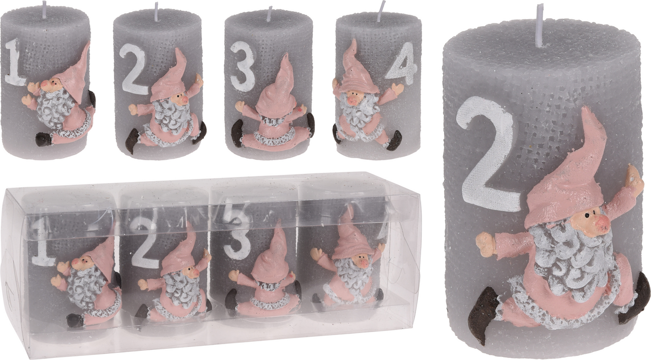 Svíčky adventní - skřítek 4 ks