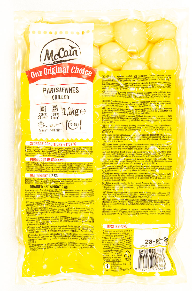 Brambory předvařené pařené loupané NL chlaz. 2 kg