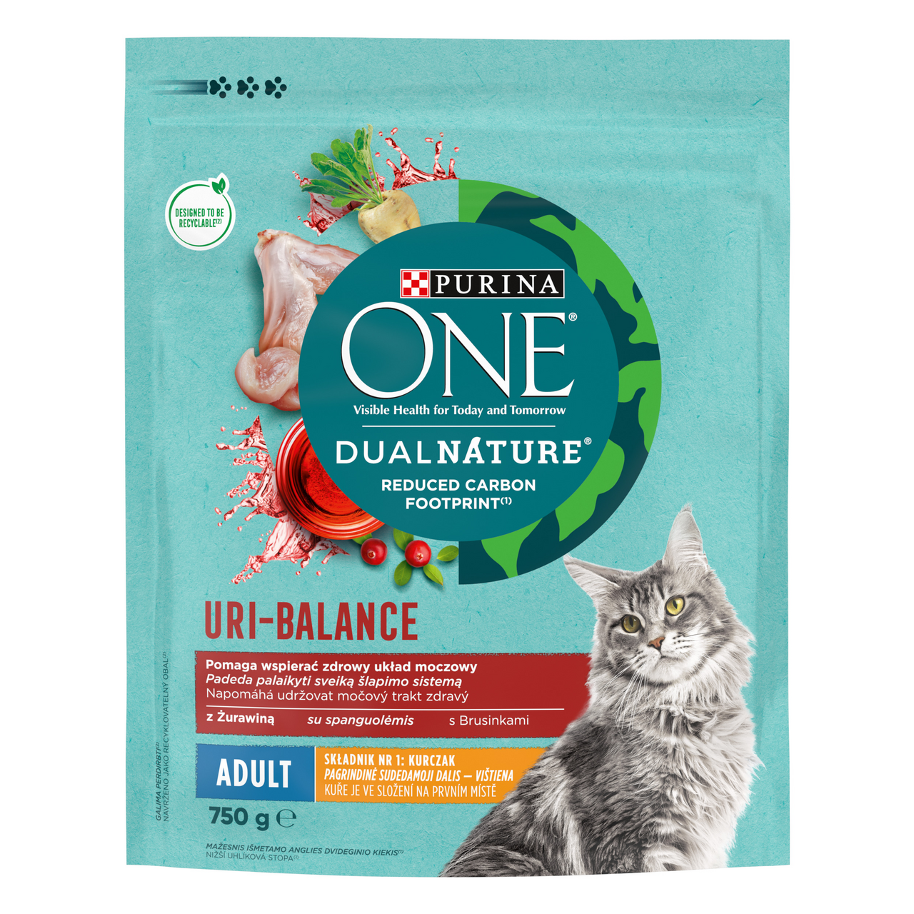Purina ONE Dual Nature Adult granule pro kočky brusinka,kuře 750 g