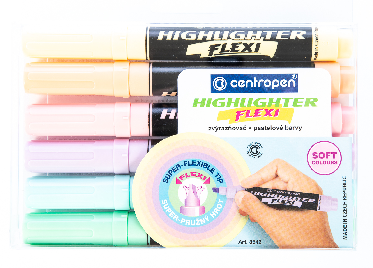 Zvýrazňovač Centropen 8542 flexi soft 6 ks