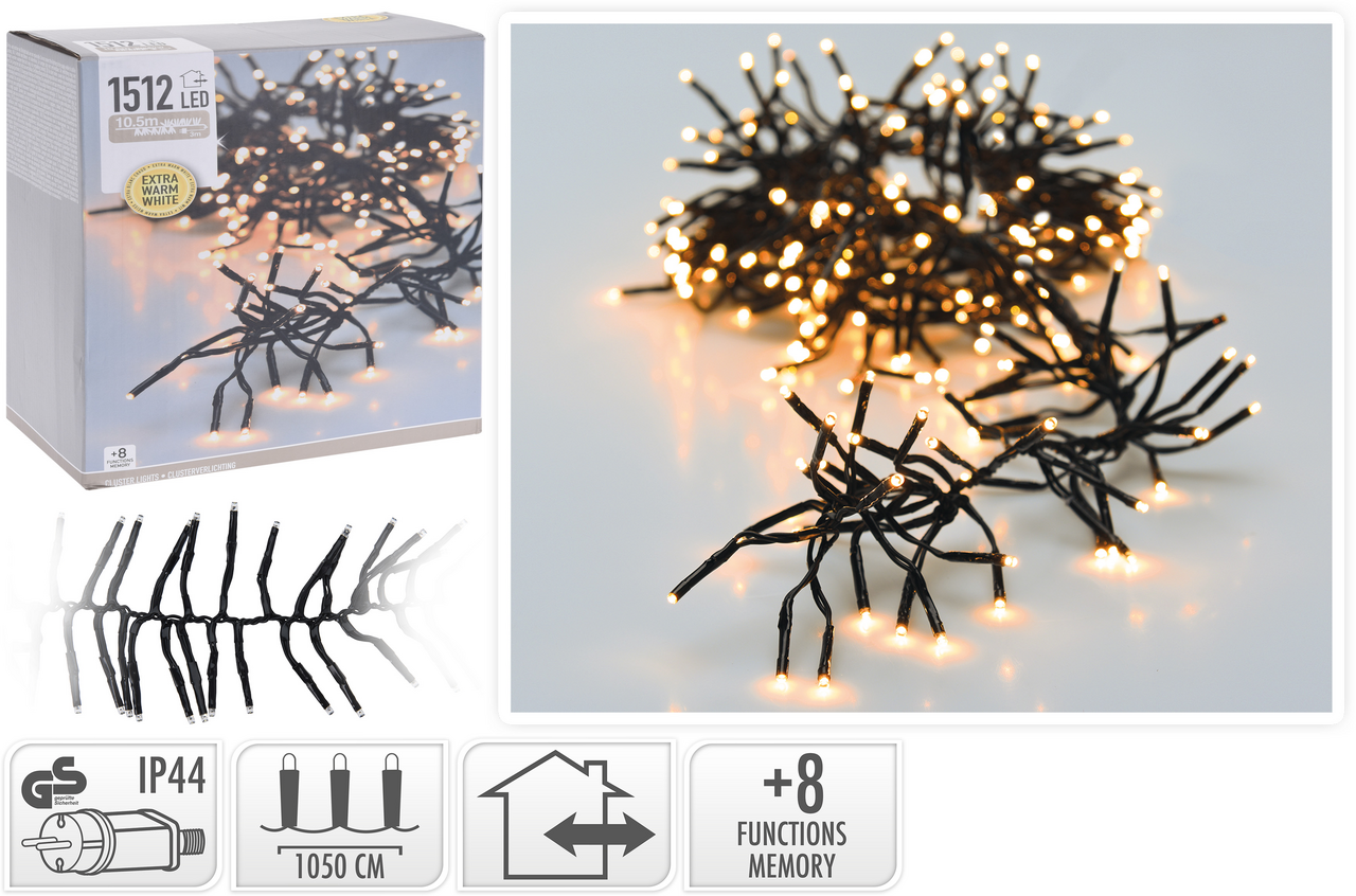 Koopman Řetěz světelný - trsy 1512LED extra žlutá 1 ks