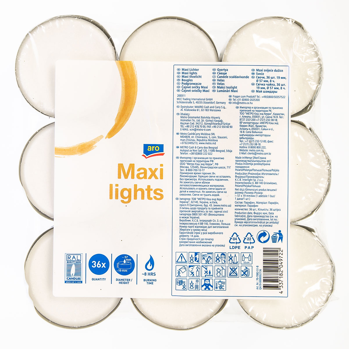 METRO PROFESSIONAL Svíčky čajové Maxi 8 hod. 36 ks