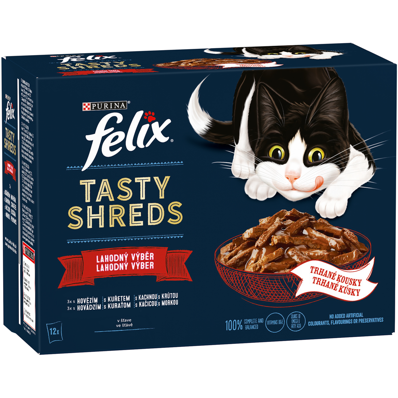Felix Tasty Shreds kapsičky pro kočky hovězí, kuře, kachna, krůta ve šťávě 12 x 80 g