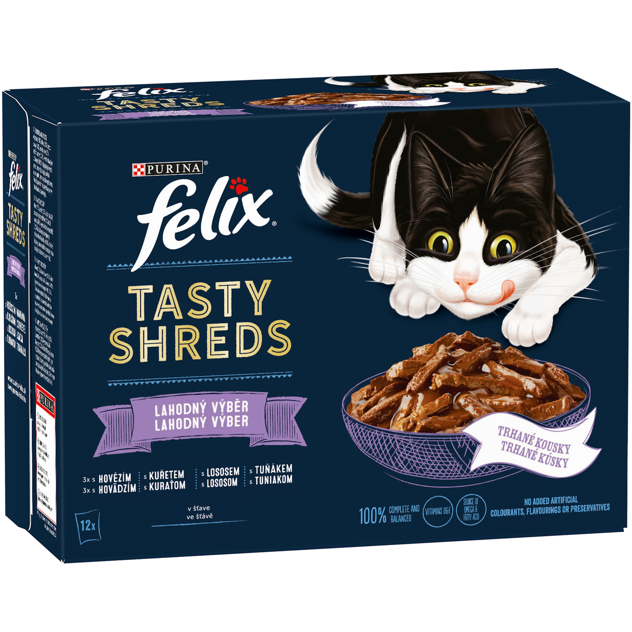 Felix Tasty Shreds kapsičky pro kočky hovězí, kuře, losos, tuňák ve šťávě 12 x 80 g