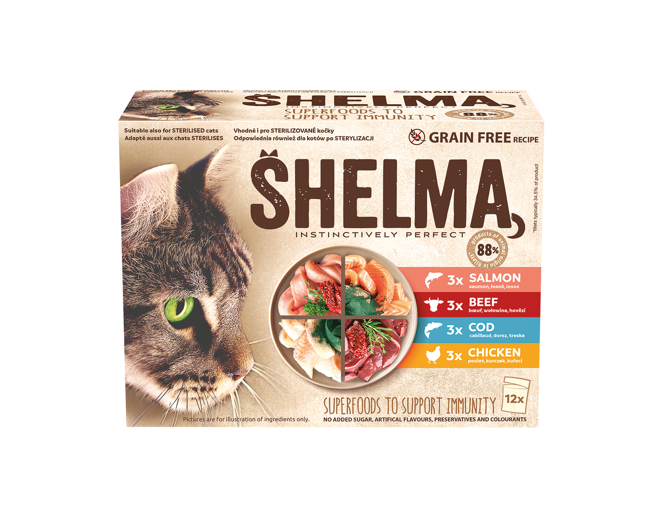 SHELMA Kapsička pro kočky maso / ryba 12 x 85 g