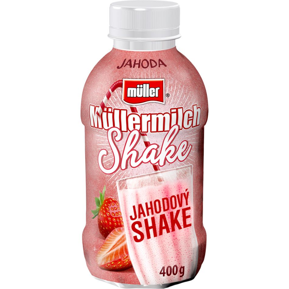 Müllermilch Shake mléčný nápoj MIX I (jahoda, mléčná čokoláda, bílá čokoláda pistácie) chlaz. 400 g
