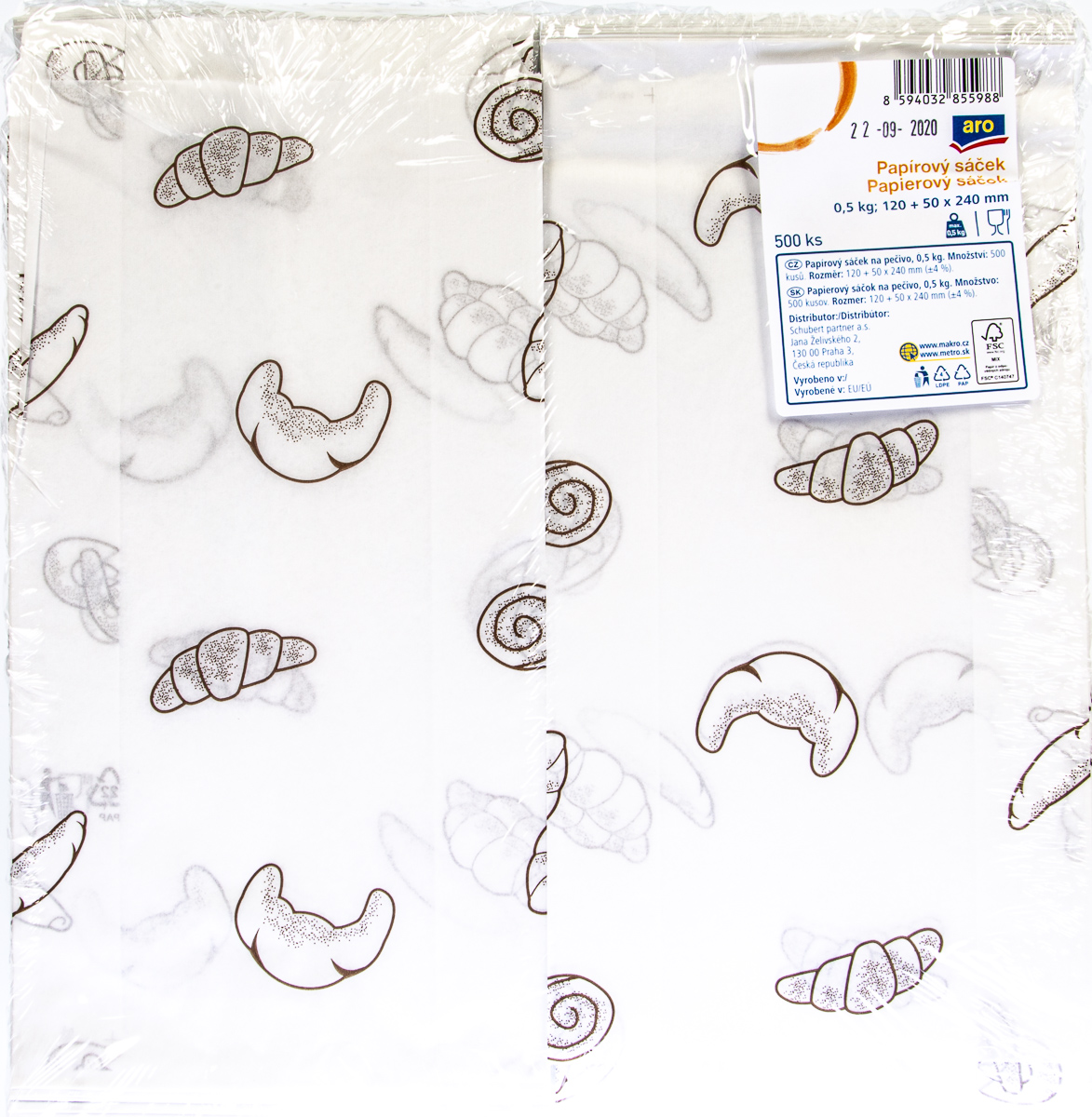 aro Sáčky 0,5 kg 120 + 50 x 240 mm papírové 500 ks