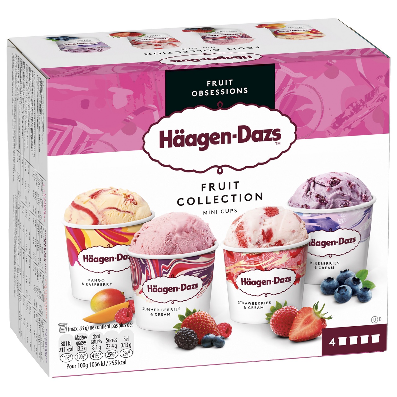 Häagen-Dazs Mini Cups Zmrzlina Fruit Collection mraž. 4 x 95 ml