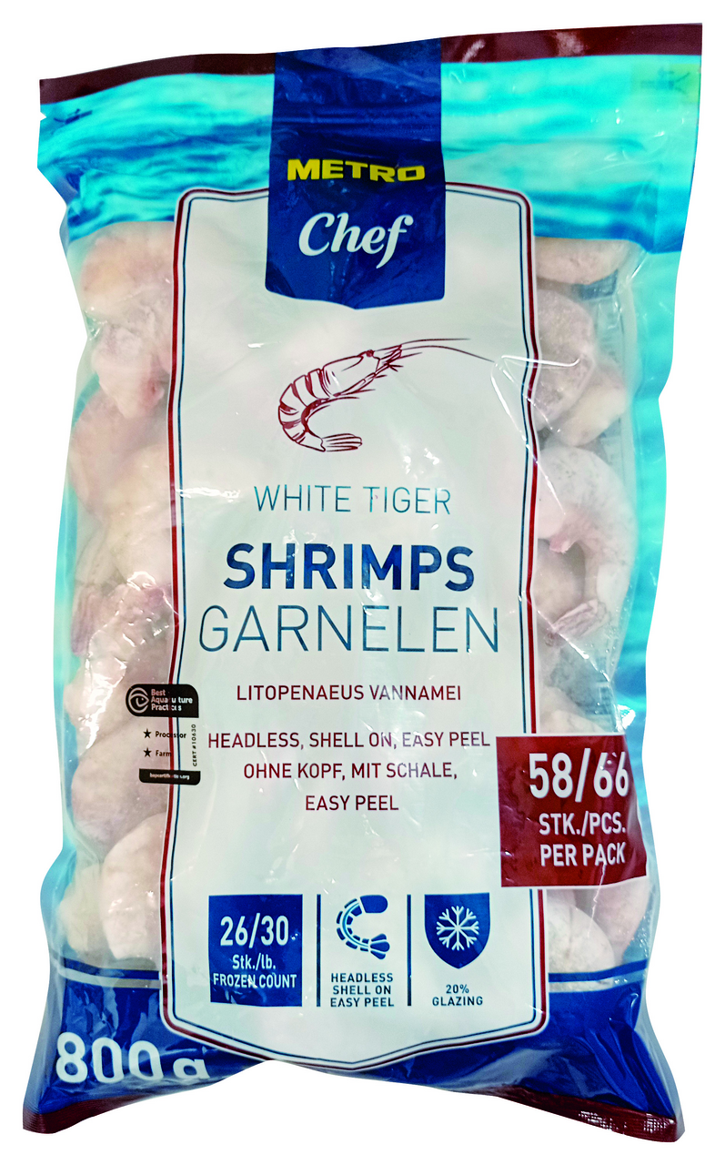 METRO Chef Krevety VN bez hlavy, pancíř je nakrojeny, bez střívka 26/30 mraž. 800 g