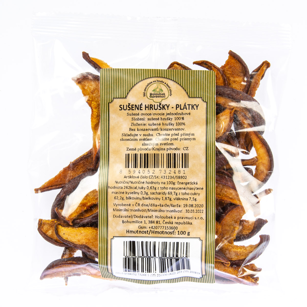 HOLOUBEK A PRAVNUCI Hrušky sušené CZ plátky 100 g