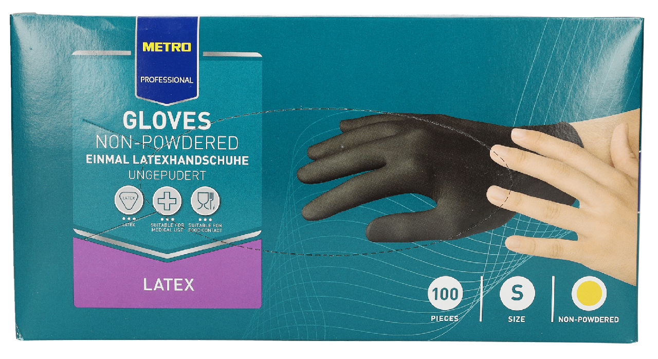 METRO PROFESSIONAL Rukavice nepudrované Latex černé vel. S 100 ks