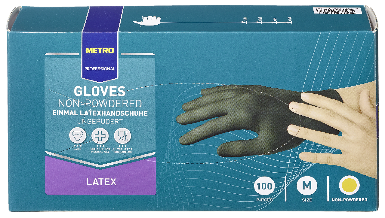 METRO PROFESSIONAL Rukavice nepudrované Latex černé vel. M 100 ks