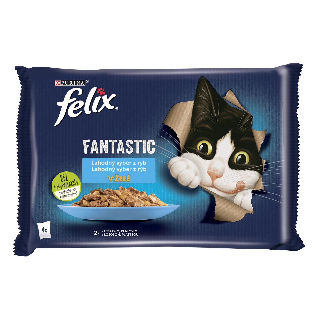 Felix Fantastic kapsičky pro kočky losos, platýs v želé 4 x 85 g