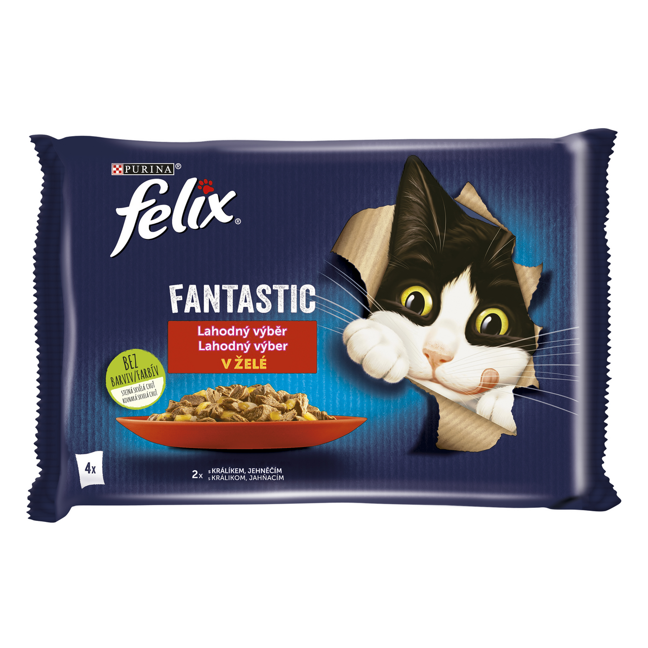 Felix Fantastic kapsičky pro kočky králík, jehněčí v želé 4 x 85 g