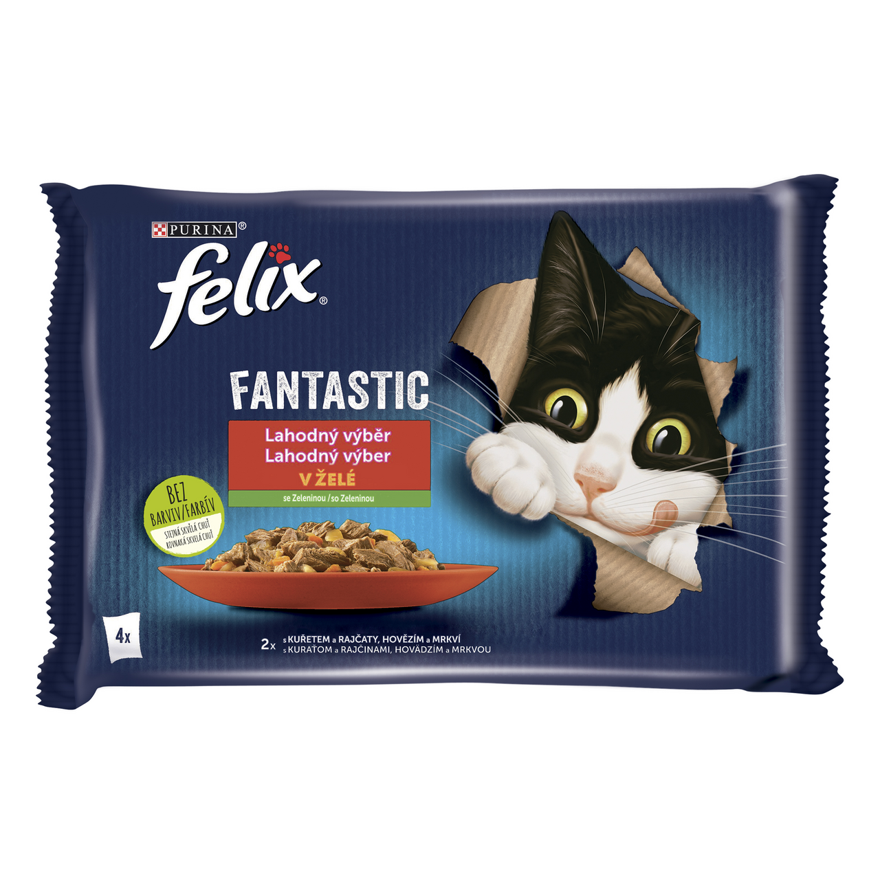 Felix Fantastic kapsičky pro kočky kuře, hovězí v želé 4 x 85 g