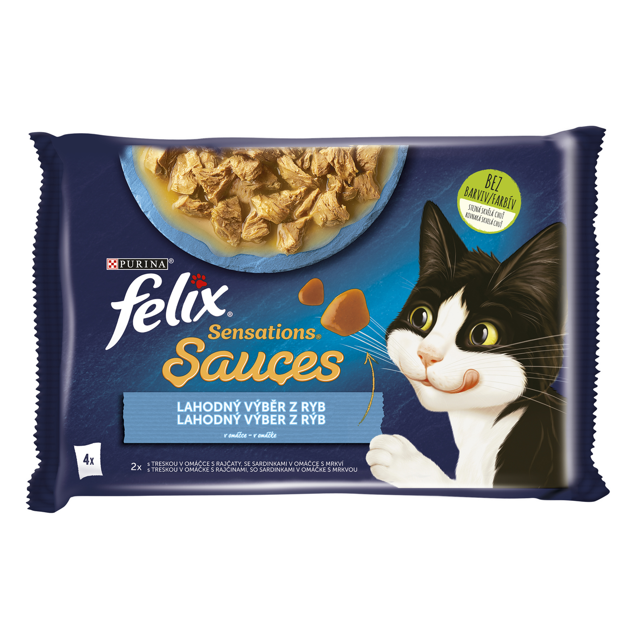 Felix Sensations Sauces kapsičky pro kočky treska, sardinky v omáčce 4 x 85 g