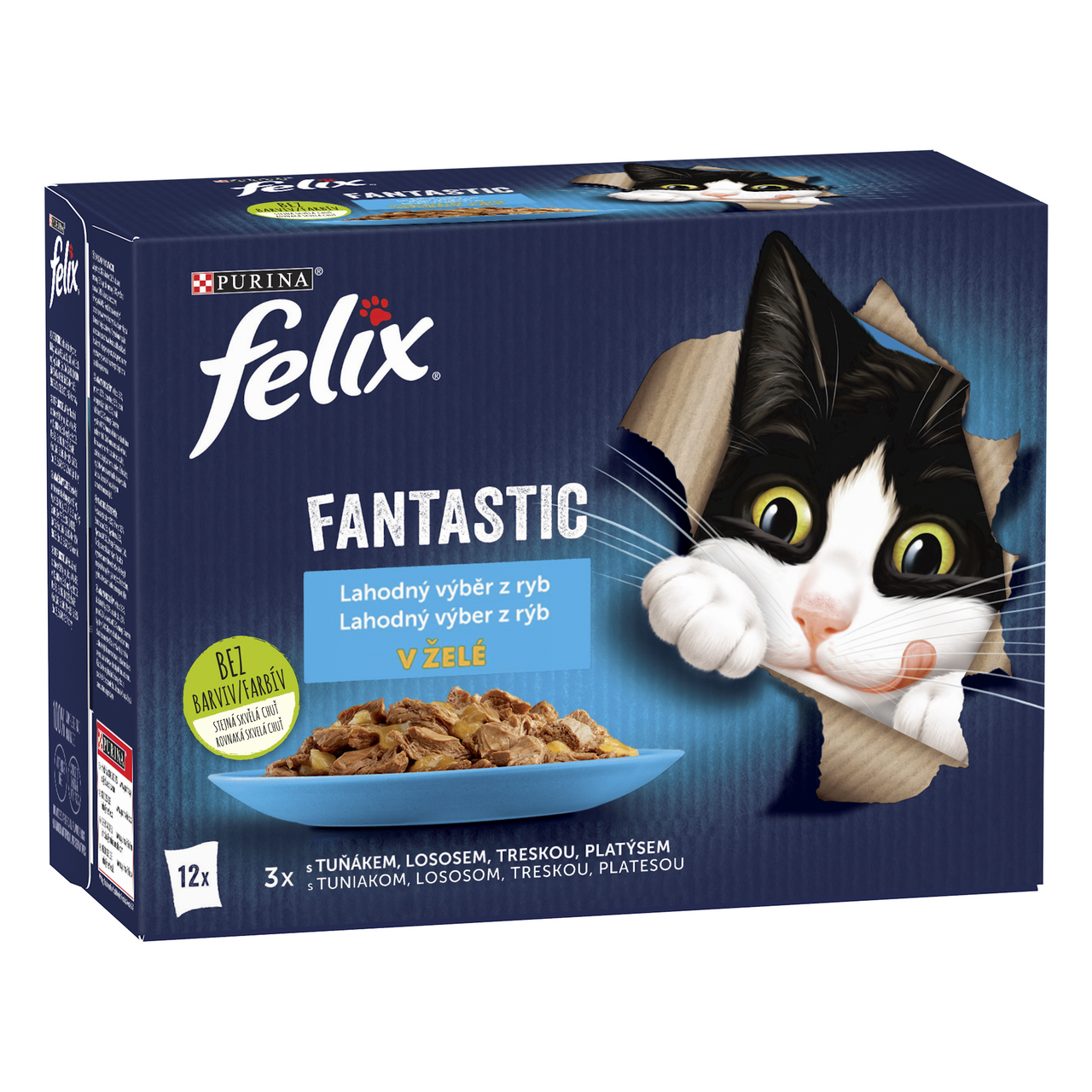 Felix Fantastic kapsičky pro kočky losos, platýs, tuňák, treska v želé 12 x 85 g