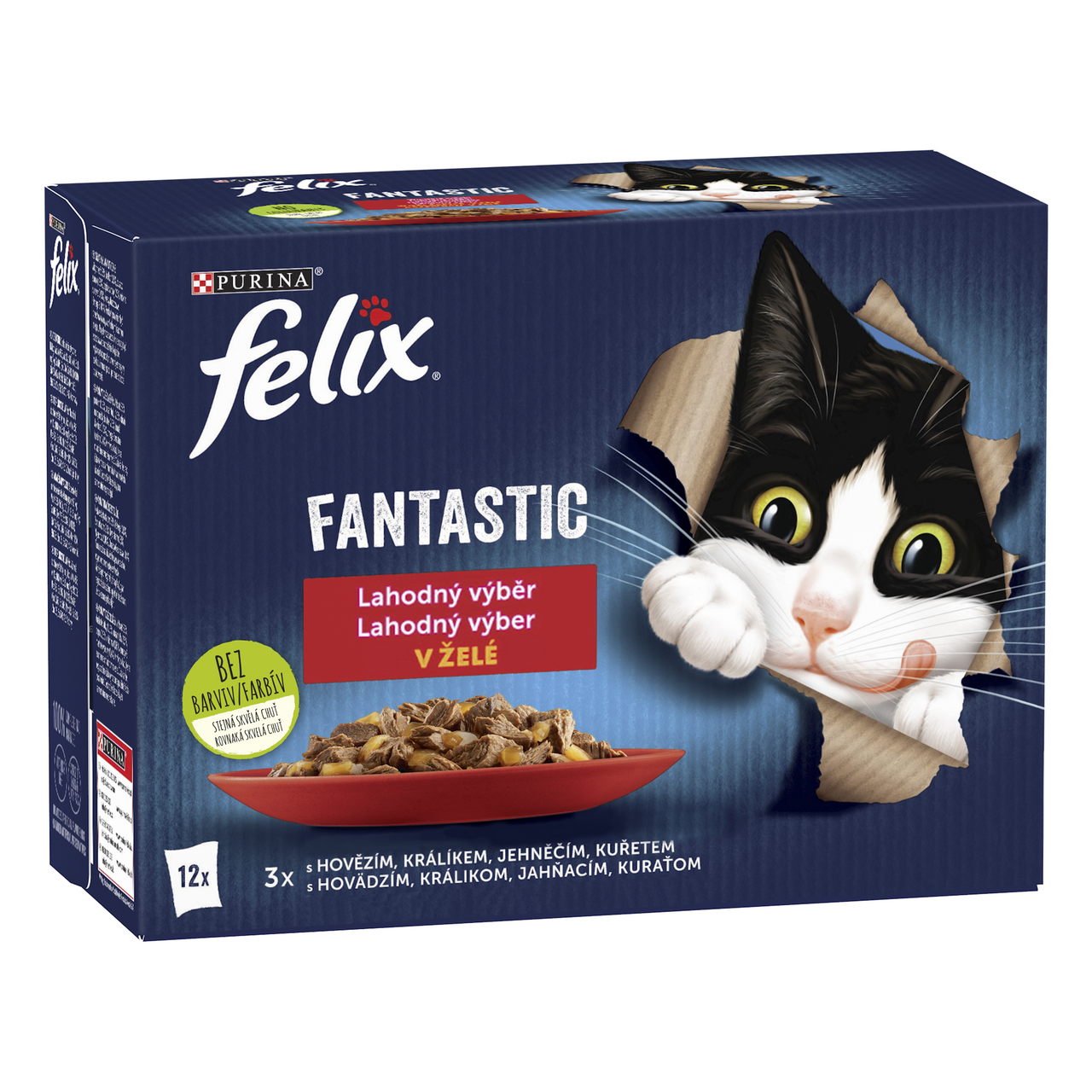 Felix  Fantastic kapsičky pro kočky kuře, hovězí, králík, jehněčí v želé 12 x 85 g
