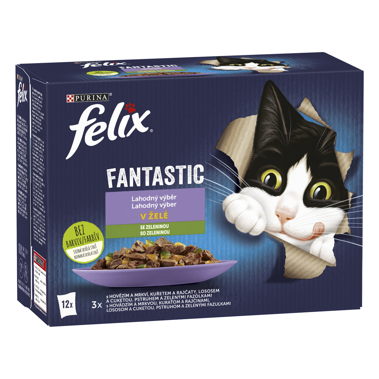 Felix Fantastic kapsičky pro kočky hovězí, kuře,losos,pstruh 12 x 85 g