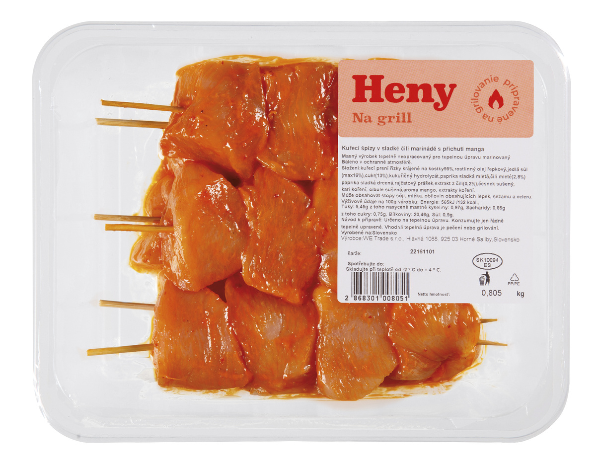 Kuřecí špíz z prsou Sweet Chilli chlaz. váž. cca 800 g