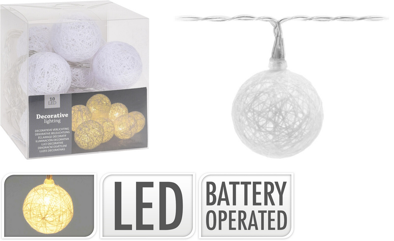 Řetěz s bílými koulemi LED 10 ks