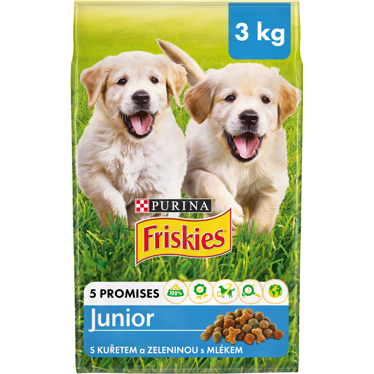 Friskies Junior granule pro štěňata kuře s mlékem, zelenina 3 kg