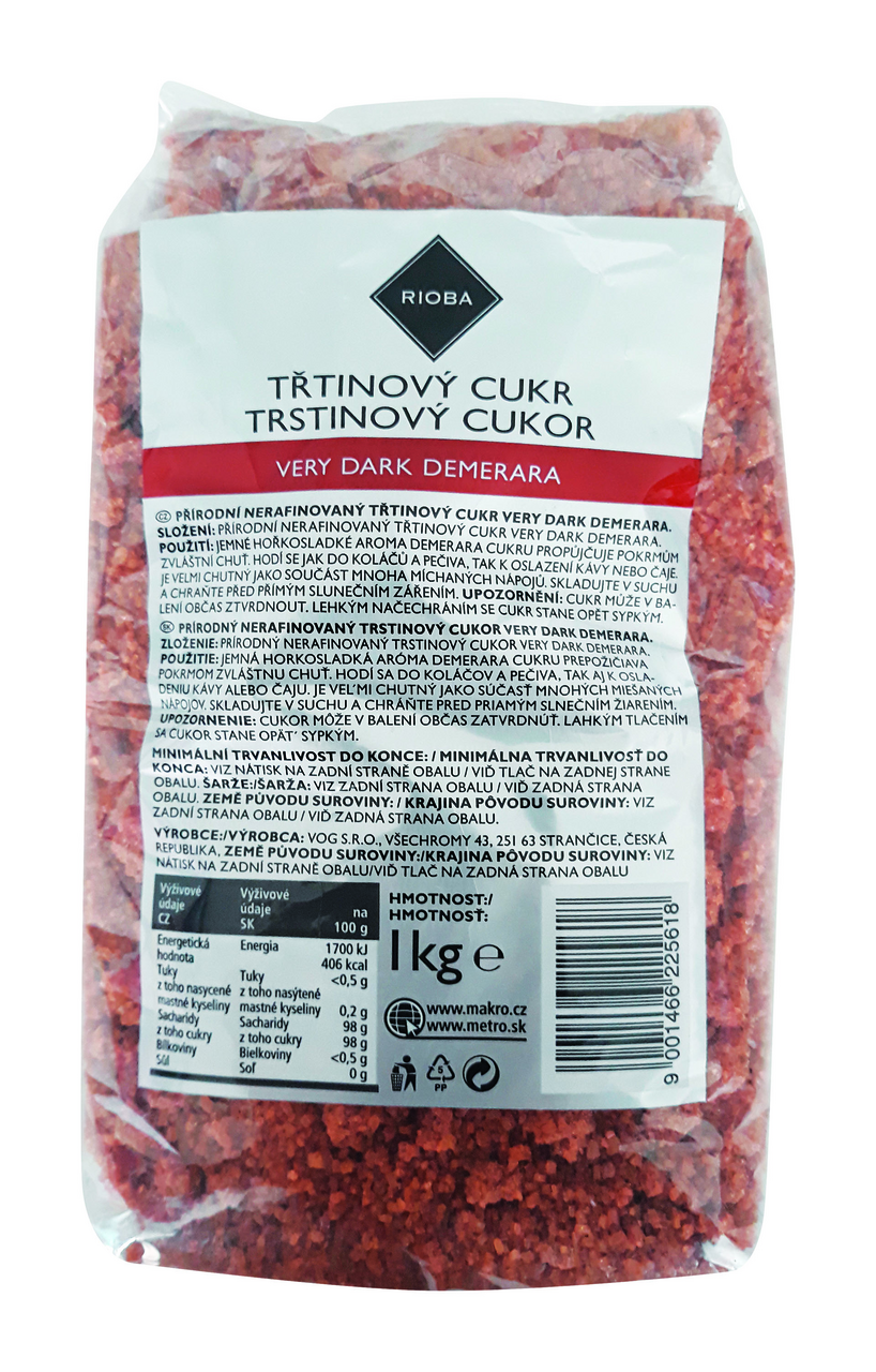 RIOBA Cukr třtinový Very Dark Demerara 1 kg