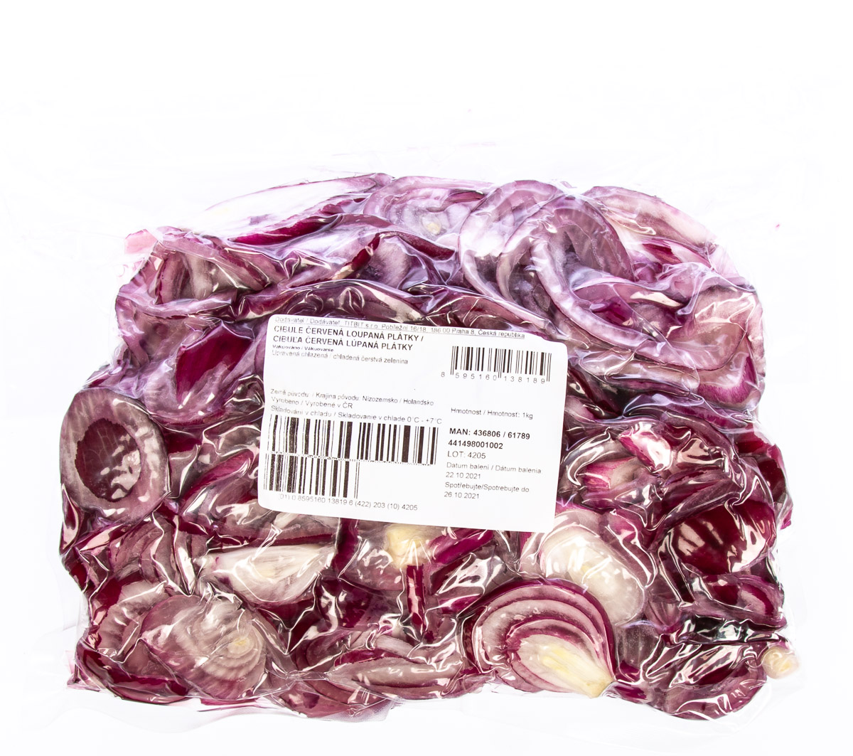 Cibule červená loupaná plátky chlaz. 1 kg