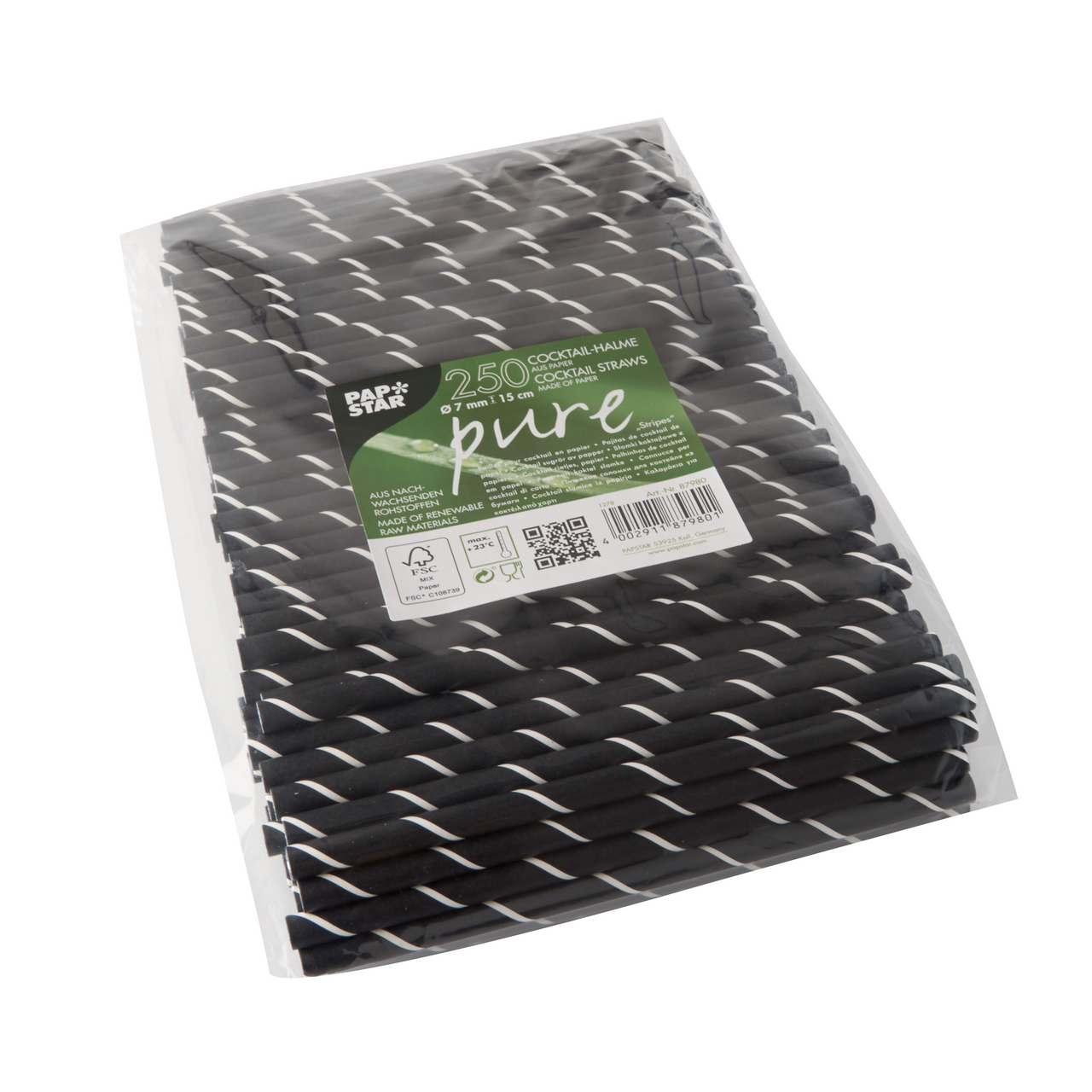 PAP STAR Brčka koktejlová 150 x 7 mm pruh 250 ks