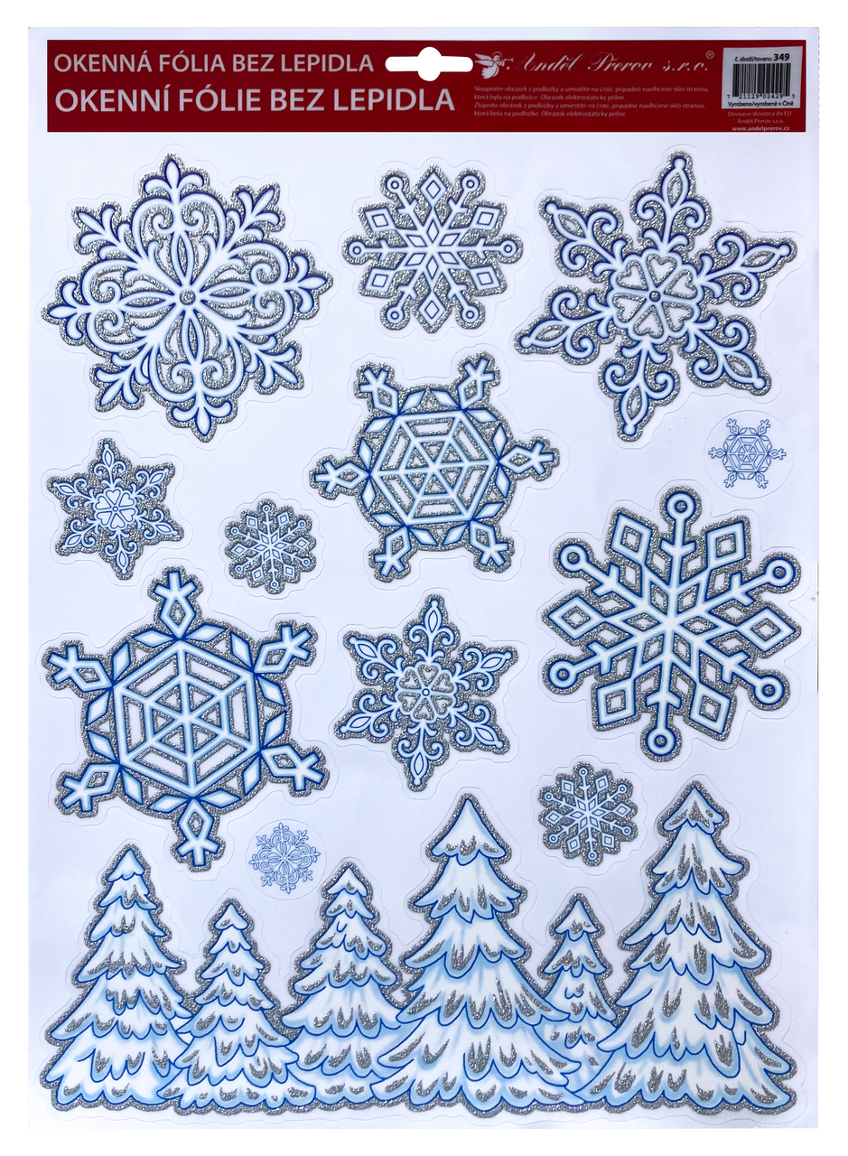 Flexio Fólie okenní 211106 ledové s lesíkem, vločkami, sněhulákem, andělem 1 ks