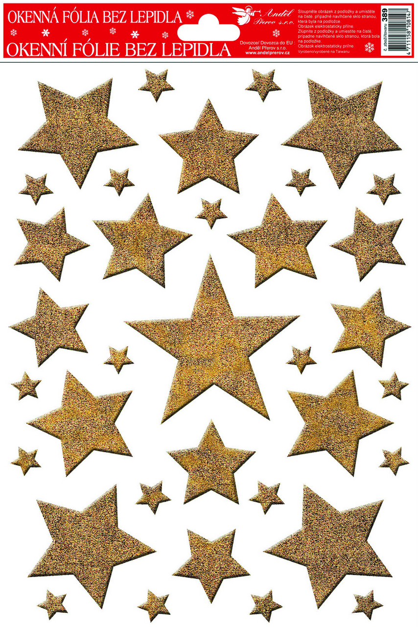 Flexio Fólie okenní 211100 hvězdy zlaté, stříbrné glitry 1 ks
