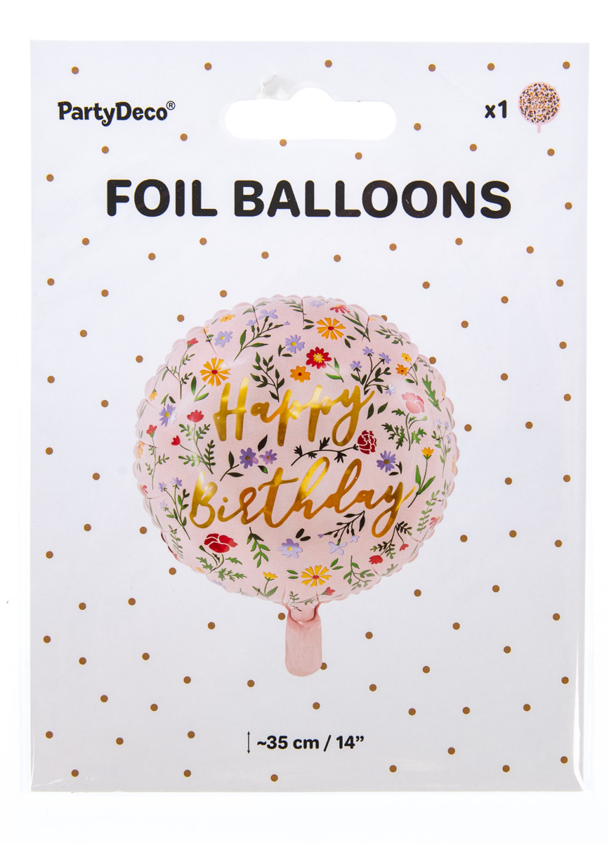 PARTY DECO Balónek fóliový “Happy Birthday To You” růžový květinový 35 cm 1 ks