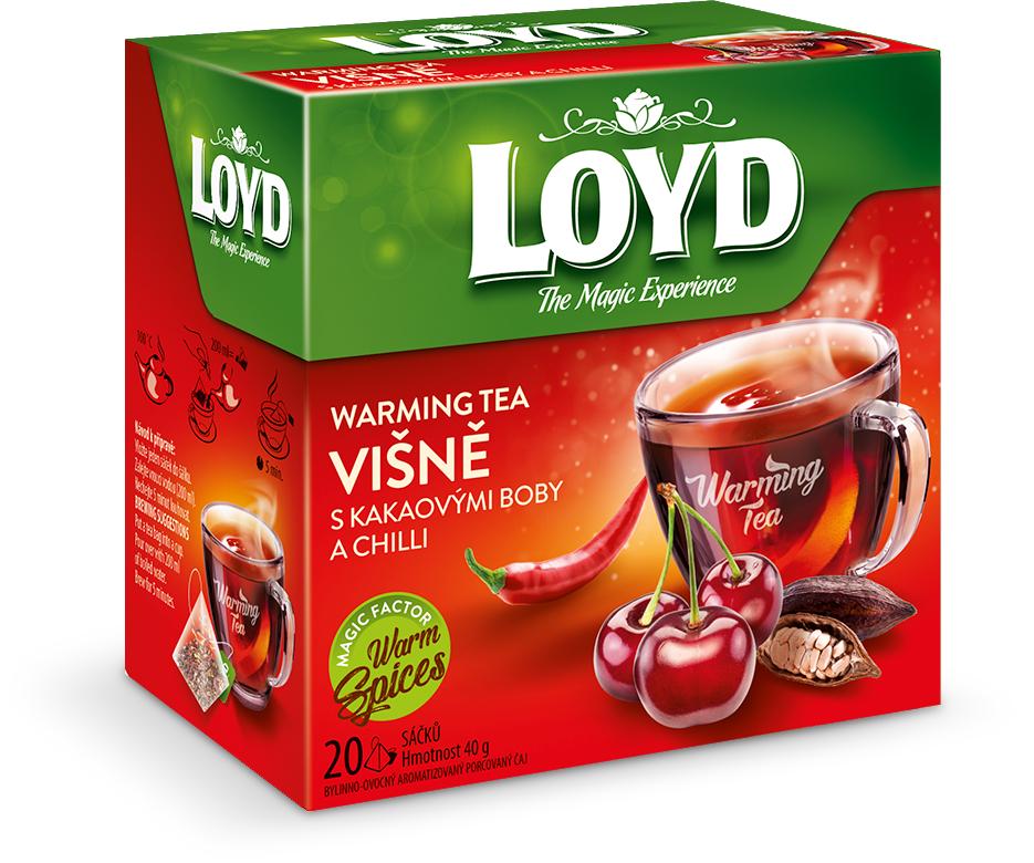 LOYD Warming Tea Višeň s kakaovými boby a chilli 20 x 2 g