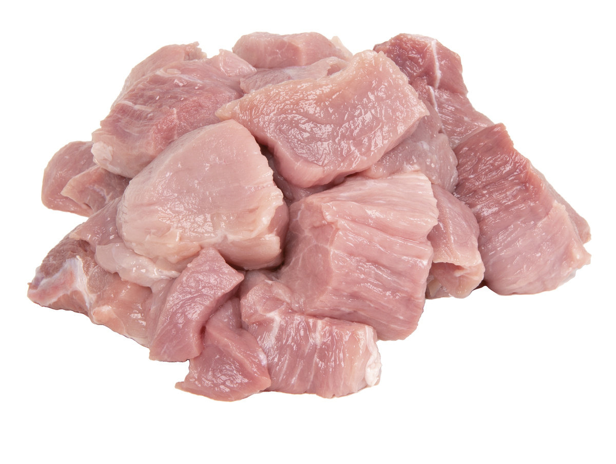 Vepřové kostky z kýty 3 x 3 cm volně ložené chlaz. váž. cca 8 kg vlastní výroba