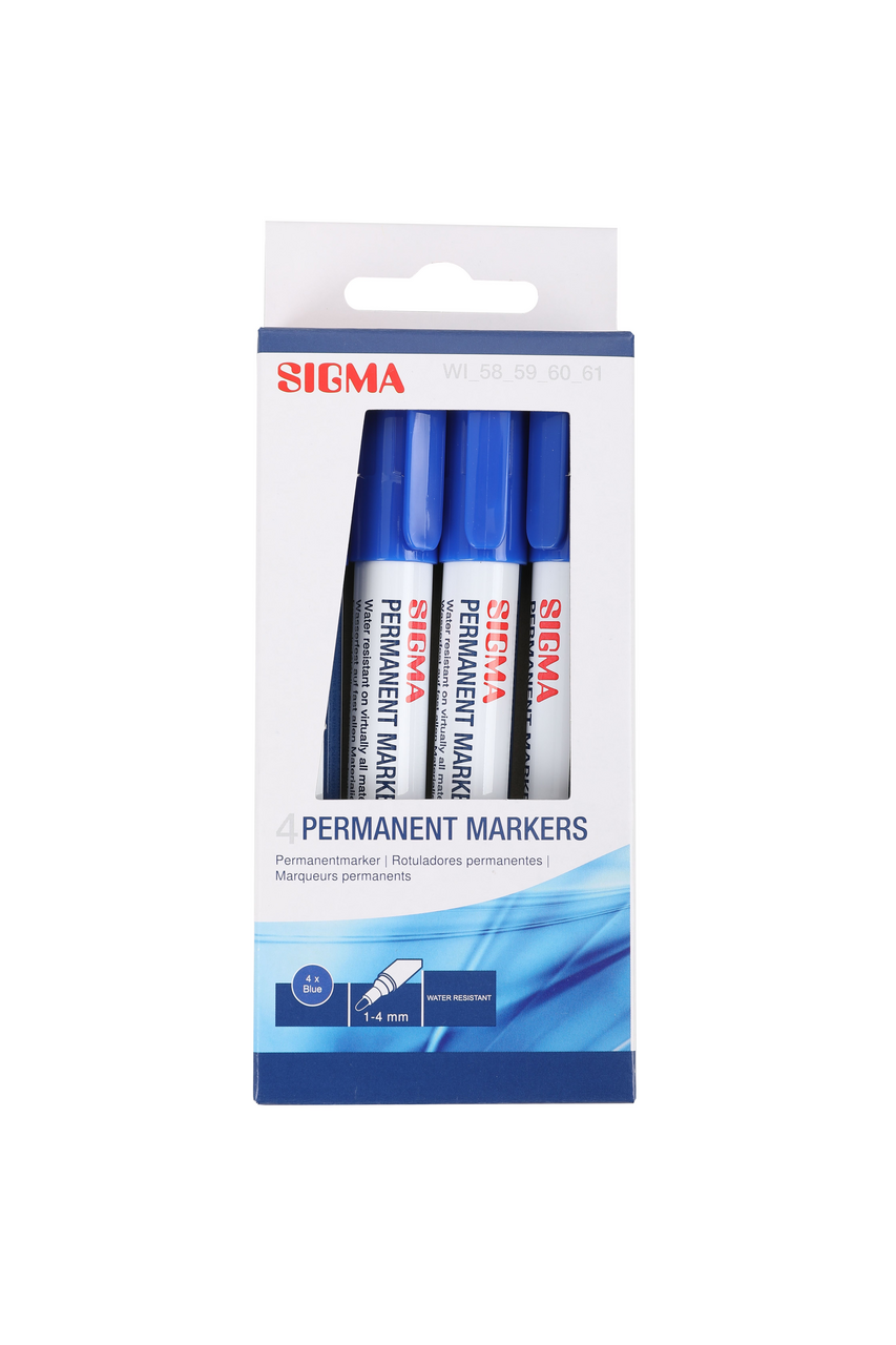 SIGMA Popisovač permanentní modrý 1 - 4 mm 4 ks