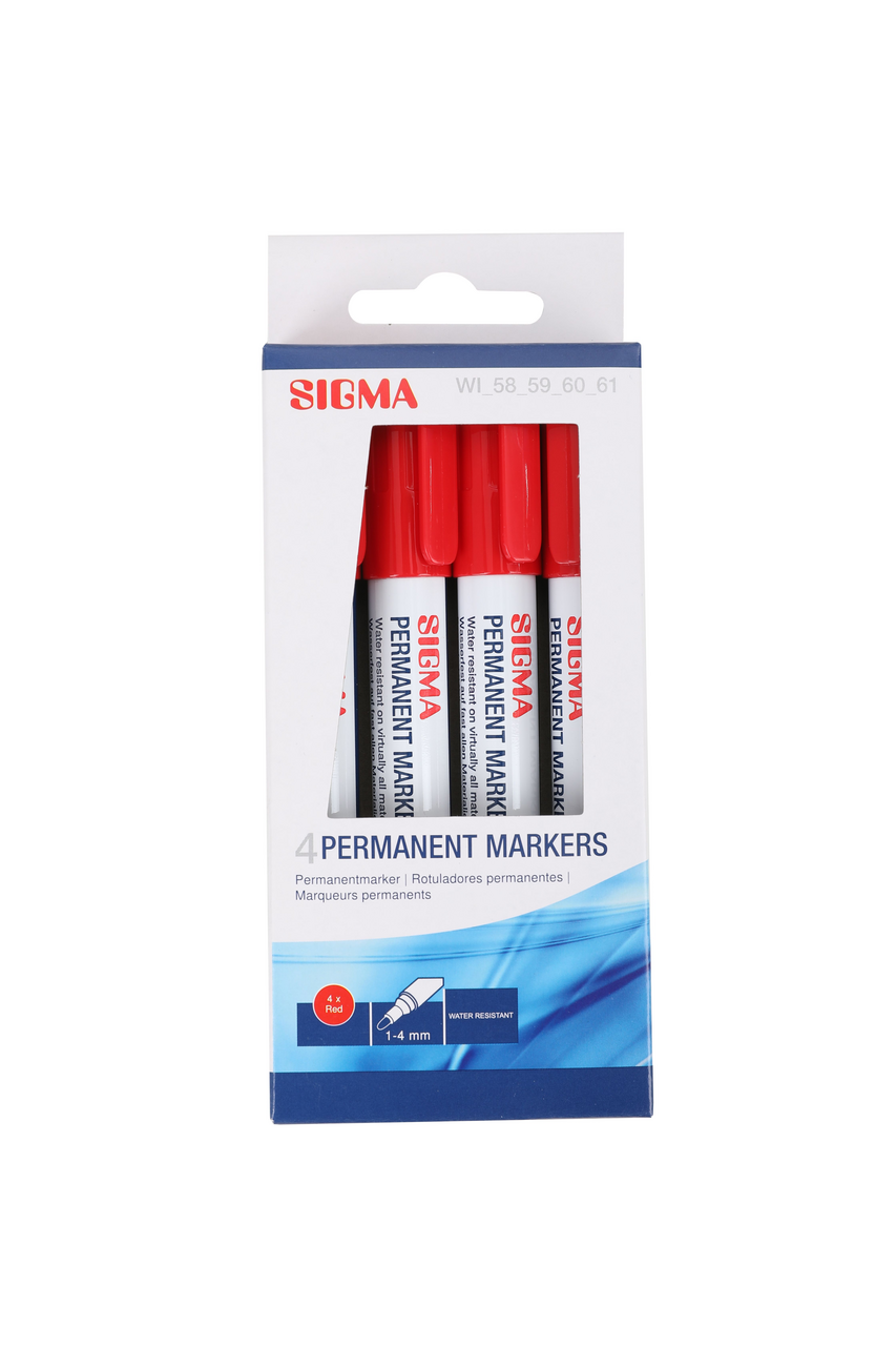 SIGMA Popisovač permanentní červený 1 - 4 mm 4 ks