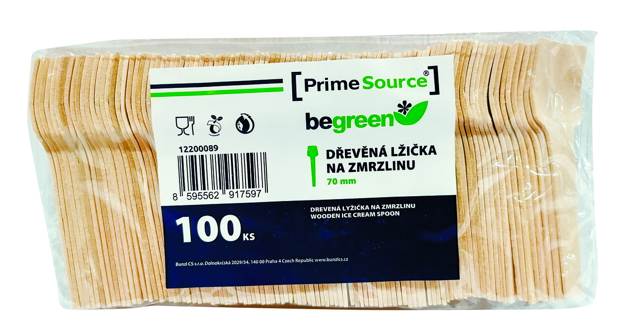 PrimeSource Lžička dřevěná na zmrzlinu begreen 7 cm 100 ks