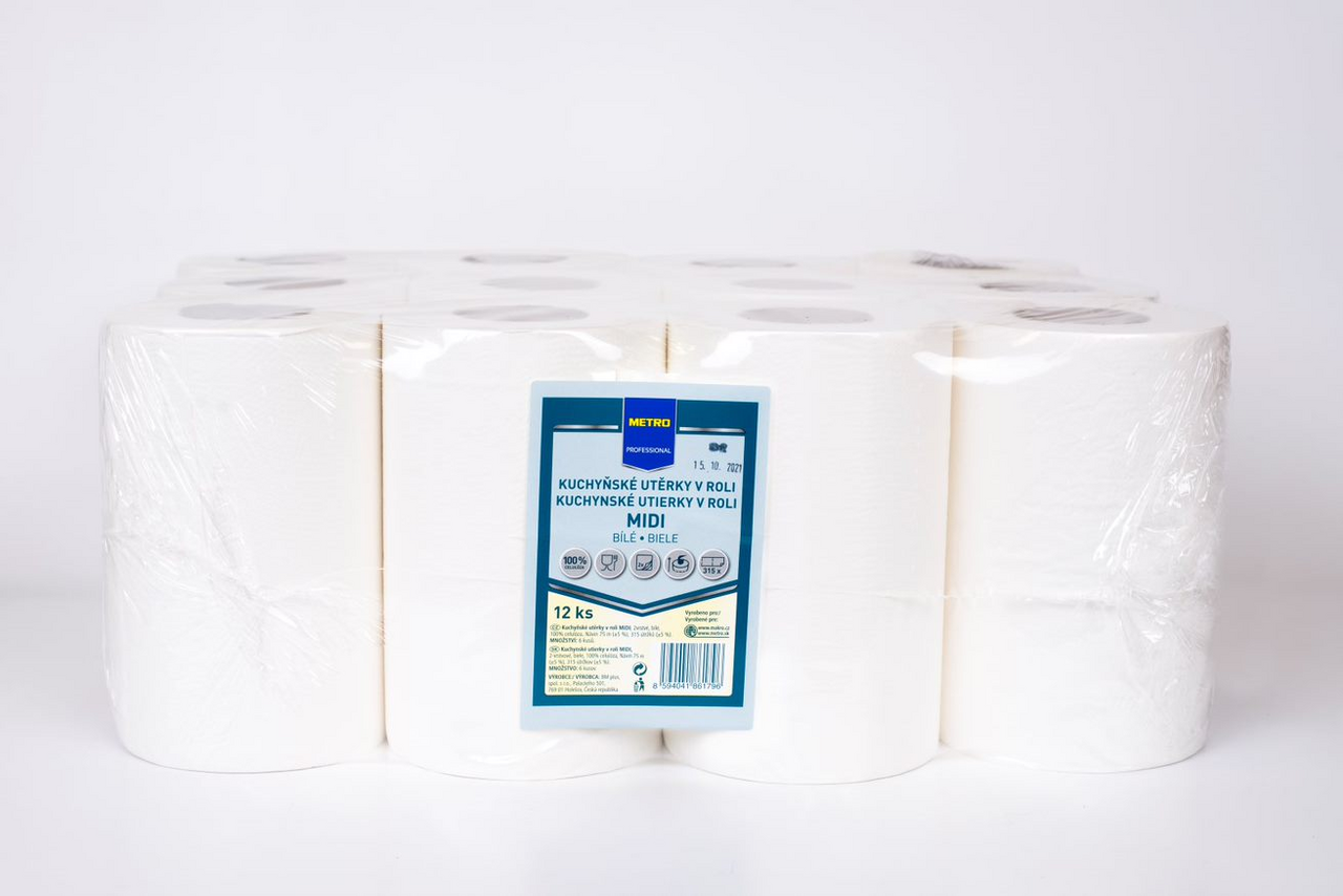 METRO PROFESSIONAL Utěrky kuchyňské v roli Midi 2vrstvé bílé 12 ks