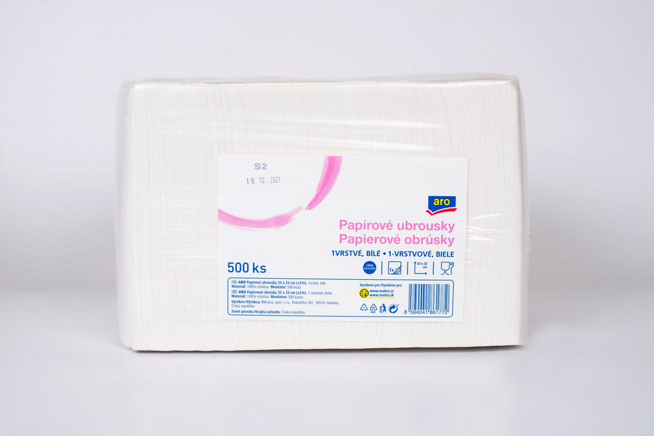 aro Ubrousky 1vrstvé bílé 33 x 33 cm 500 ks