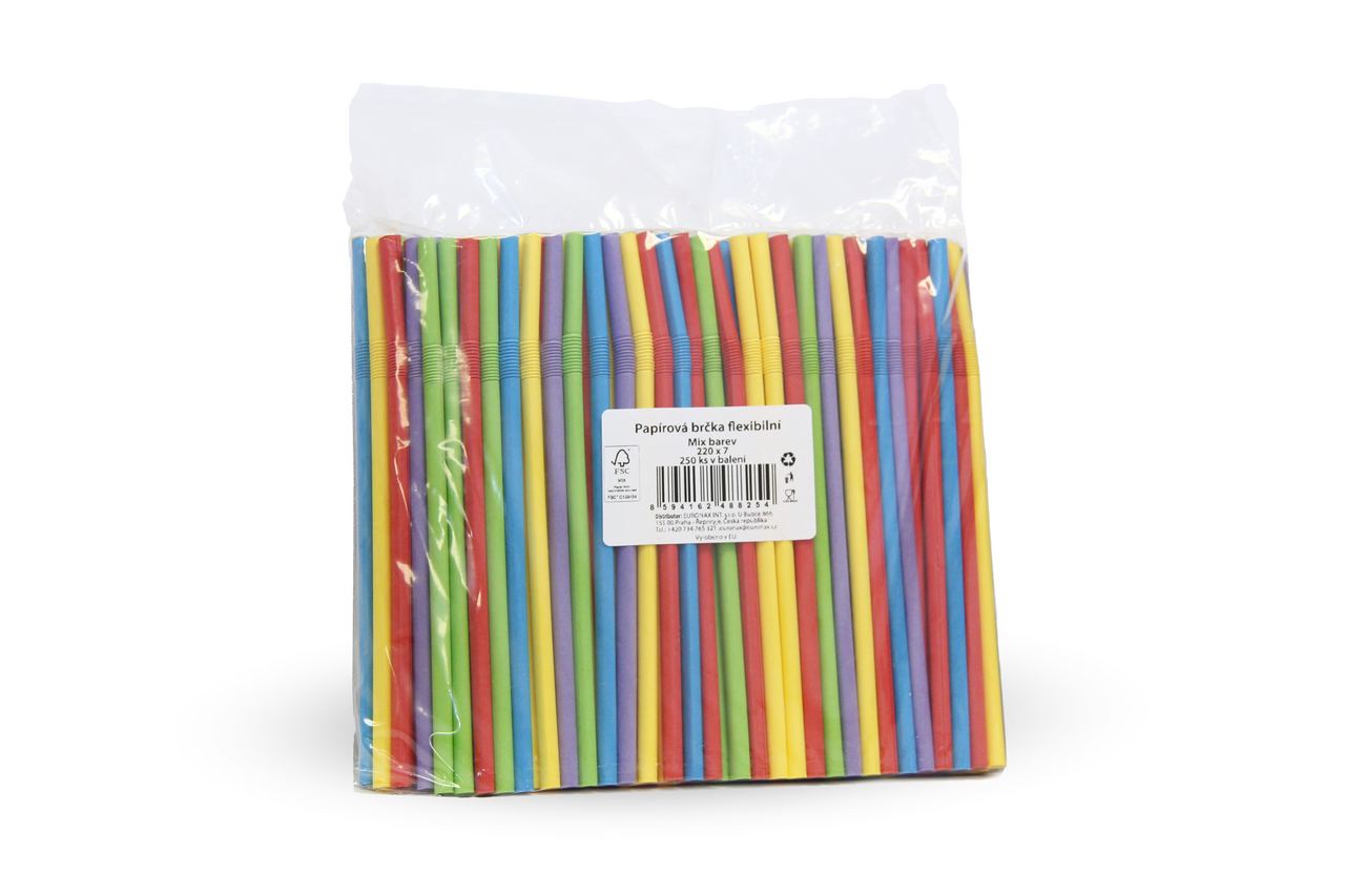 Brčka papírová flexibilní FSC 220 x 7 mm mix barev 250 ks