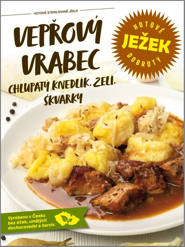 Ježkovy krabičky Vepřový vrabec, chlupatý knedlík, zelí, škvarky 450 g