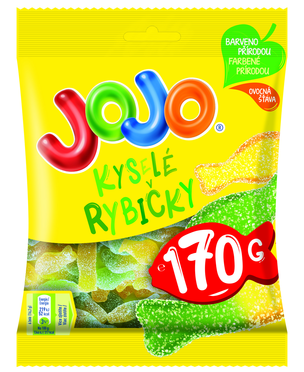 JOJO Kyselé rybičky Želé s ovocnými příchutěmi 170 g