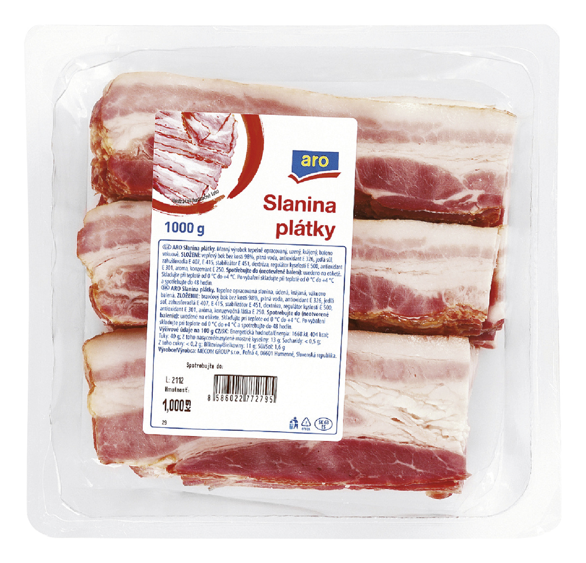 aro Slanina plátky vakuově bal. chlaz. 1 kg