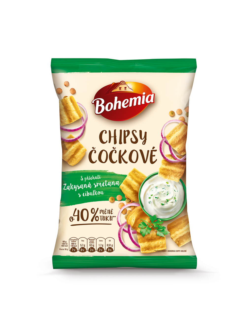 Bohemia Chipsy čočkové Zakysaná smetana s cibulkou 10 x 65 g