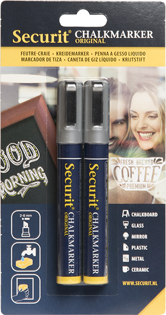 Securit Popisovač středně silný stříbrný 2 ks