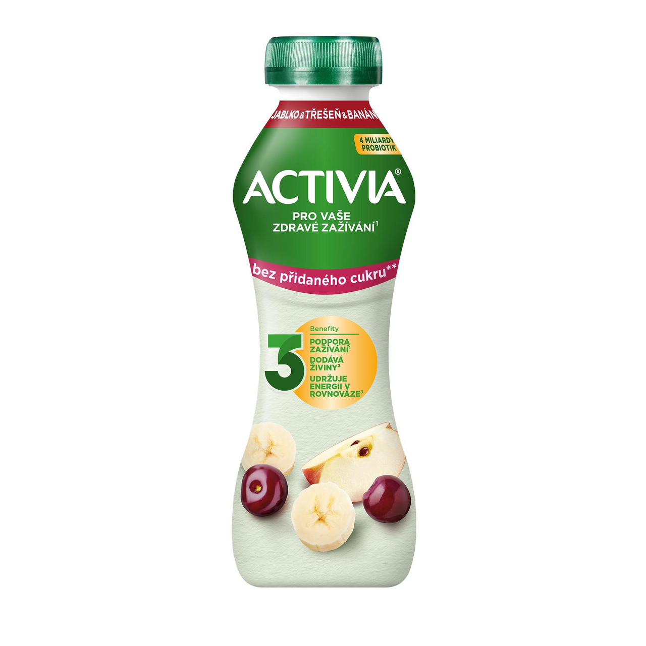 ACTIVIA Nápoj třešeň jablko banán bez přidaného cukru chlaz. 8 x 270 g