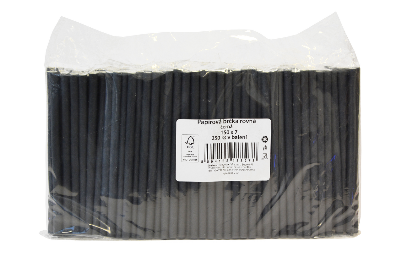 Brčka papírová 150x7mm černá 250 ks