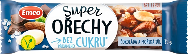 Emco Tyčinka Super ořechy Čokoláda a mořská sůl bez lepku 35 g