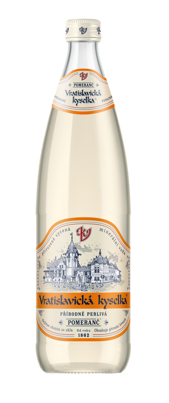 Vratislavická kyselka perlivá s příchutí pomeranče 6 x 750 ml vratná láhev